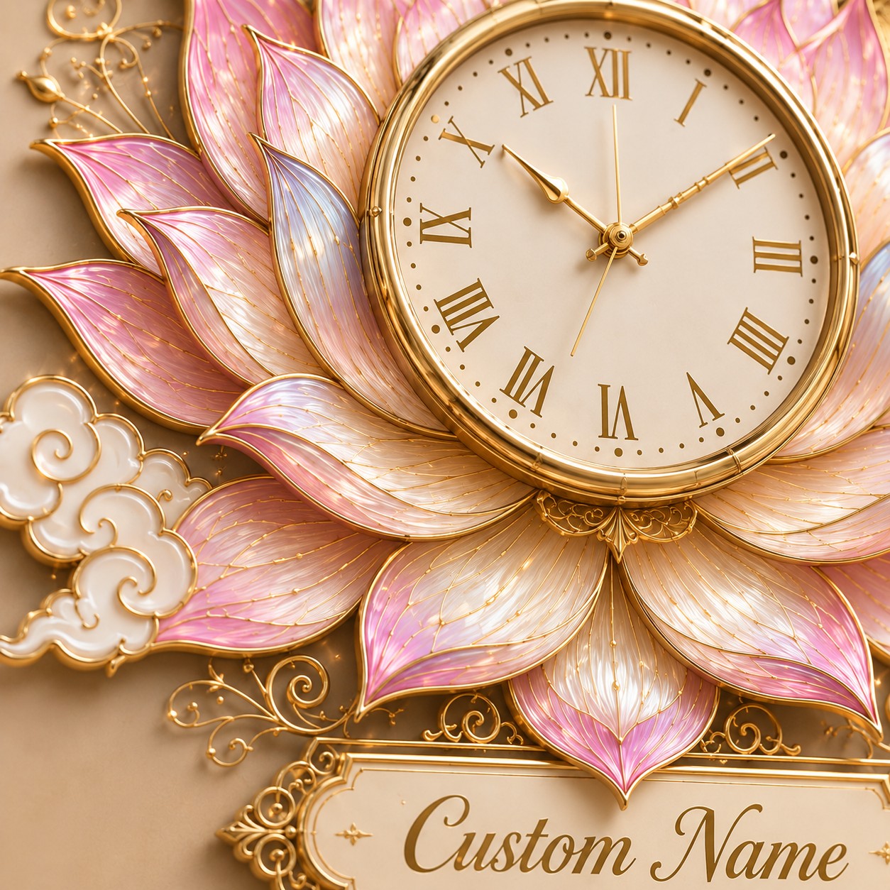 Personalized Lotus Lovers Wall Clock with Custom Name — personalized with a custom name