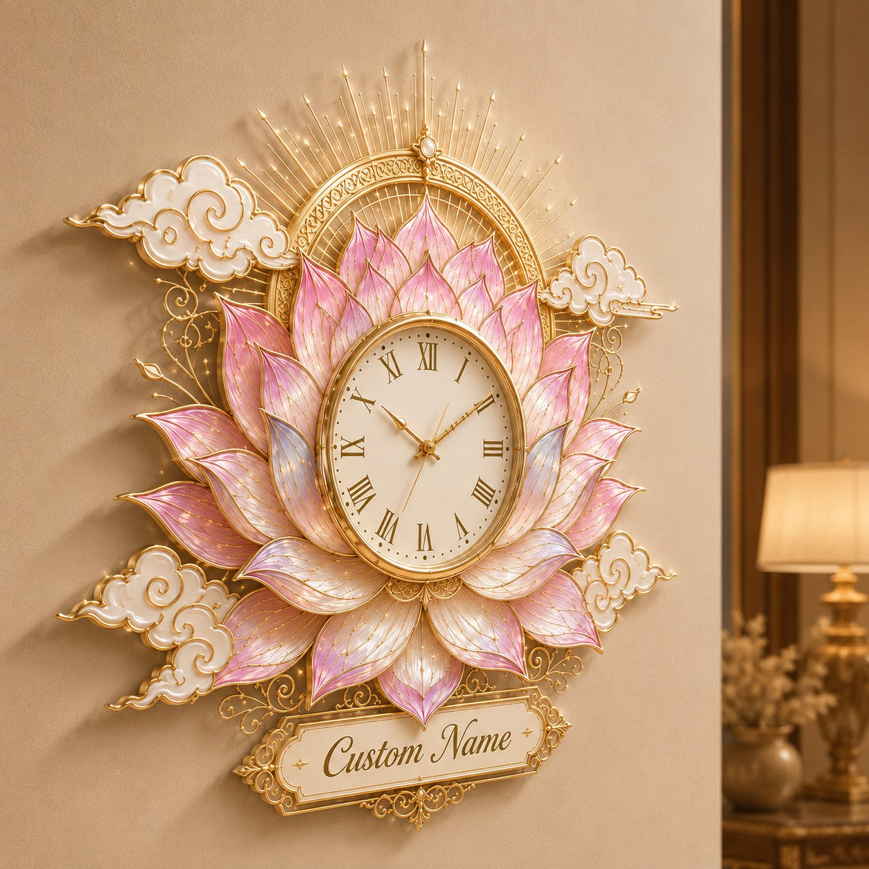 Personalized Lotus Lovers Wall Clock with Custom Name — personalized with a custom name