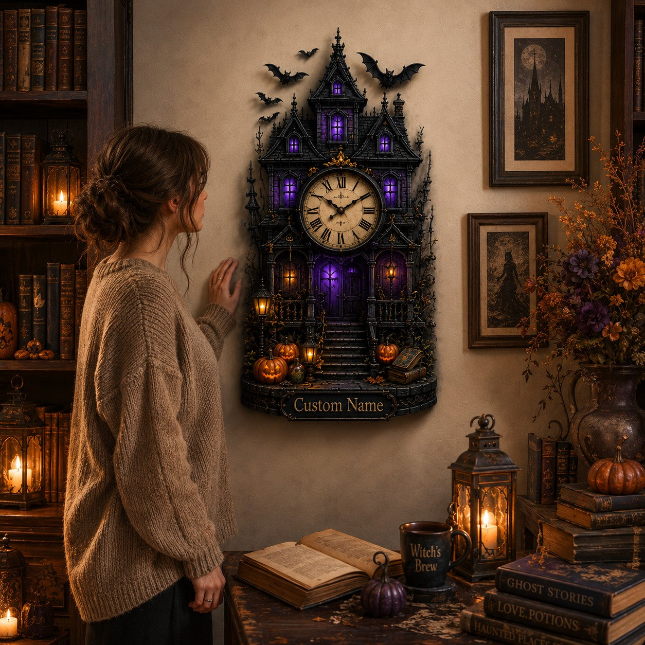 Personalized Haunted Mansion Wall Clock with Custom Name — personalized with a custom name