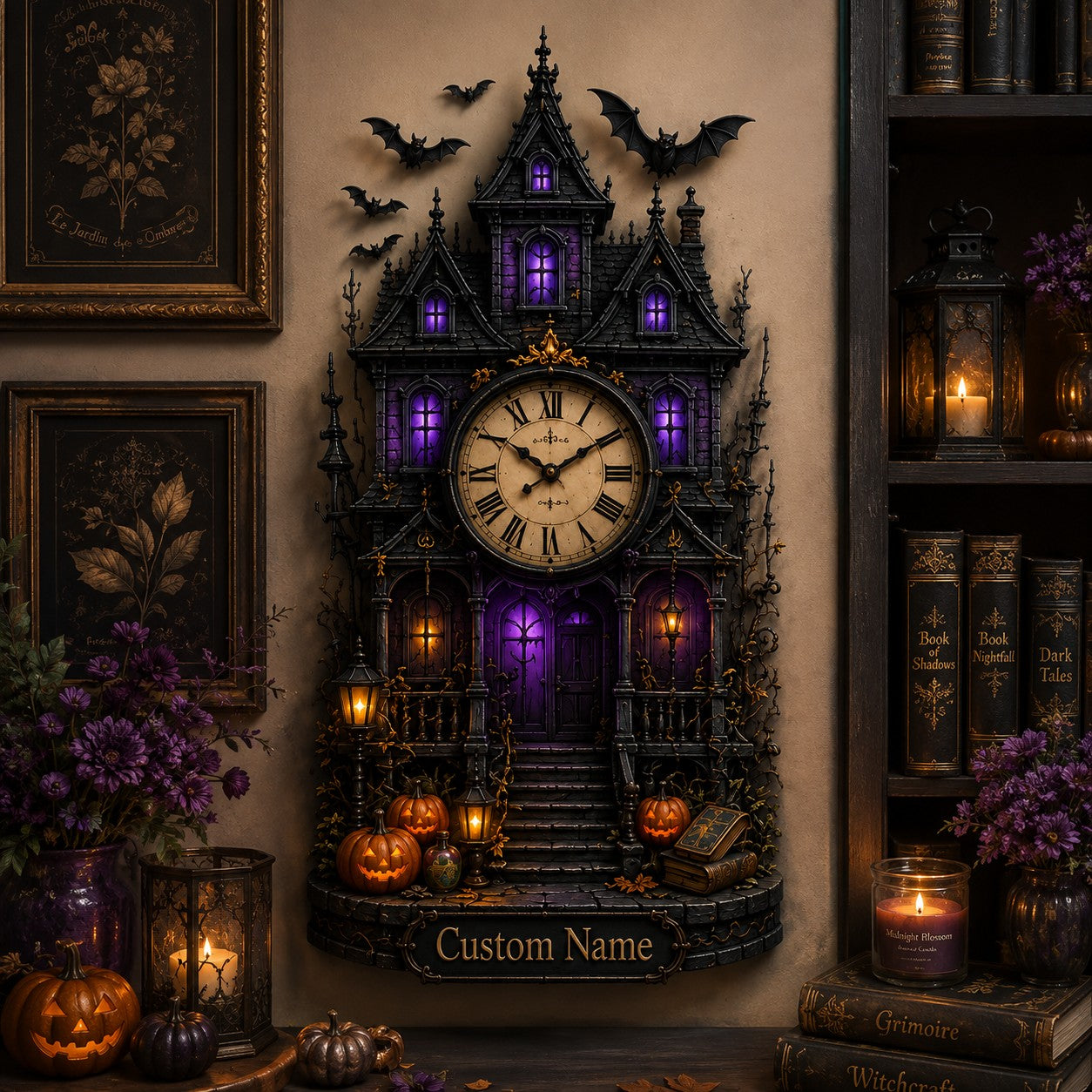 Personalized Haunted Mansion Wall Clock with Custom Name — personalized with a custom name