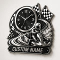 Personalized Karting Enthusiasts Wall Clock with Custom Name — personalized with a custom name