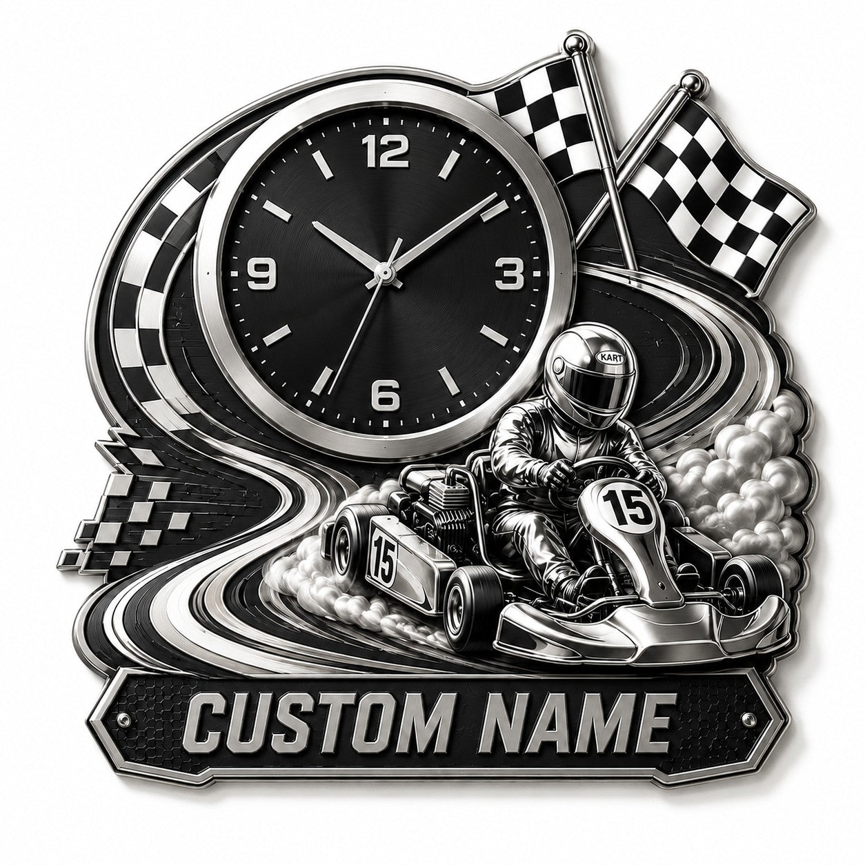 Personalized Karting Enthusiasts Wall Clock with Custom Name — personalized with a custom name