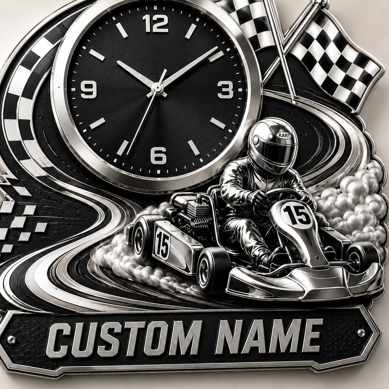 Personalized Karting Enthusiasts Wall Clock with Custom Name — personalized with a custom name