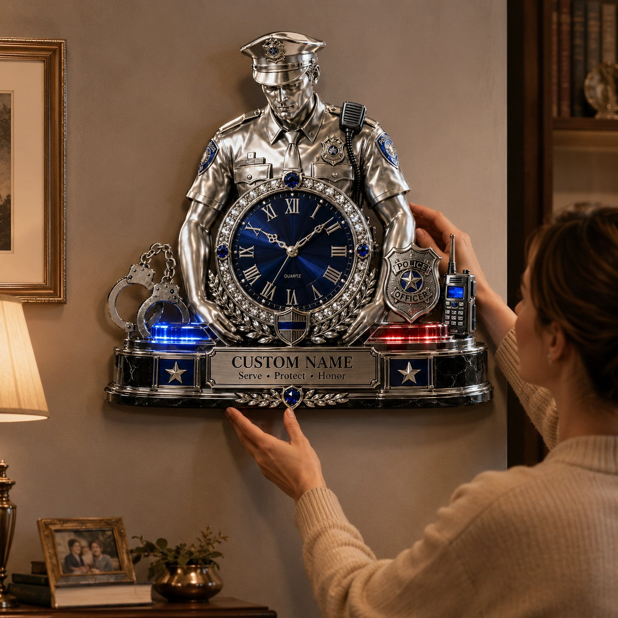 Personalized Police Officer Wall Clock with Custom Name — personalized with a custom name