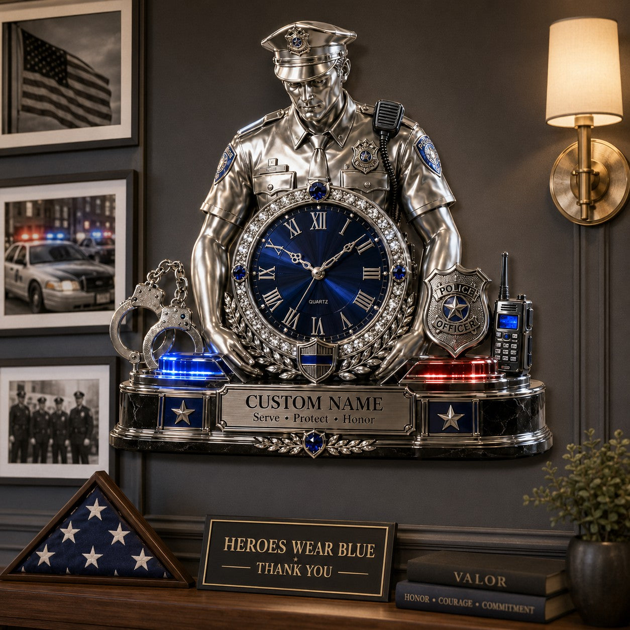 Personalized Police Officer Wall Clock with Custom Name — personalized with a custom name