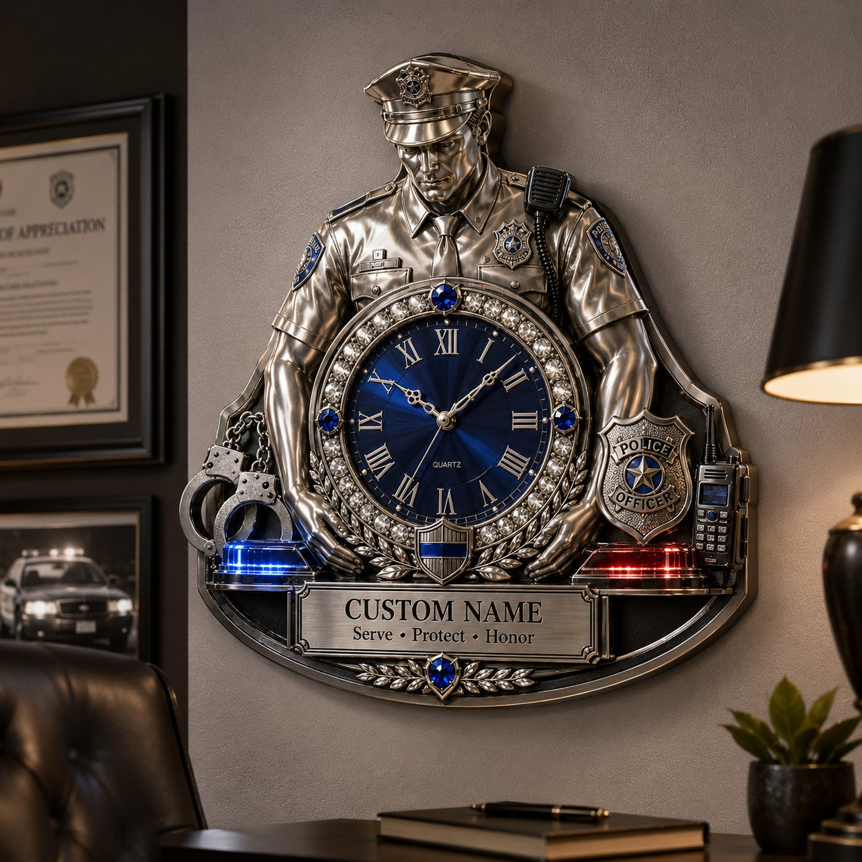 Personalized Police Officer Wall Clock with Custom Name — personalized with a custom name