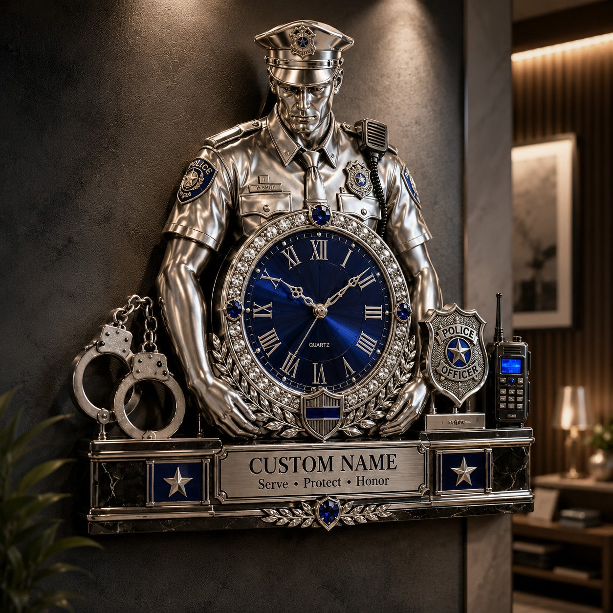 Personalized Police Officer Wall Clock with Custom Name — personalized with a custom name