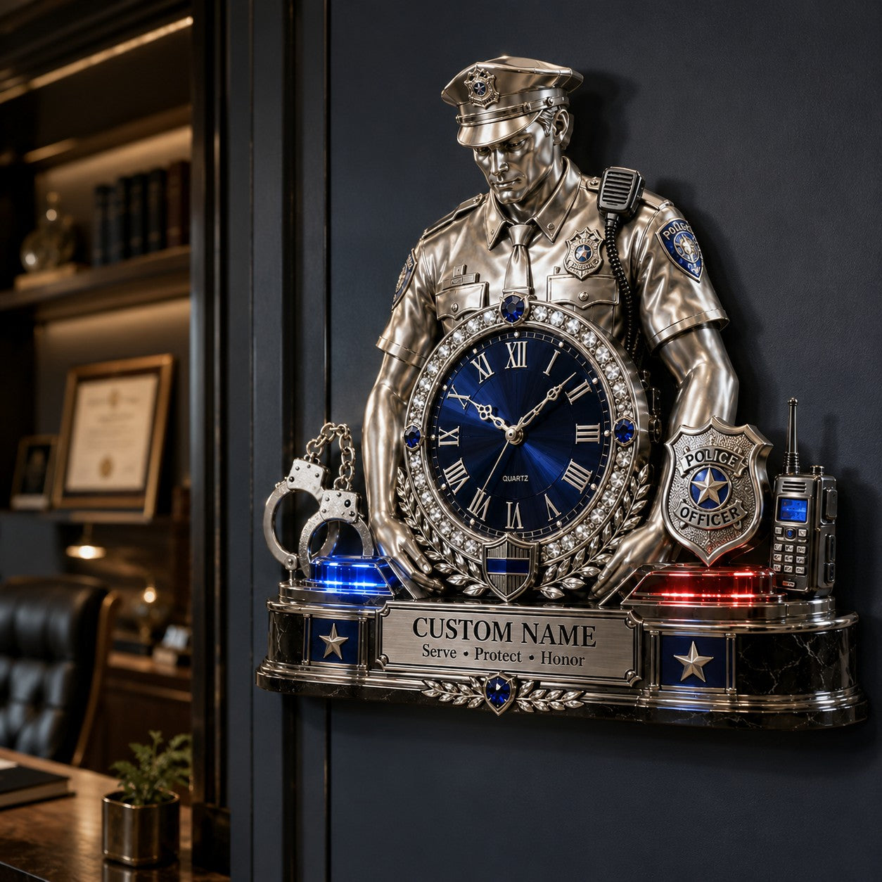 Personalized Police Officer Wall Clock with Custom Name — personalized with a custom name