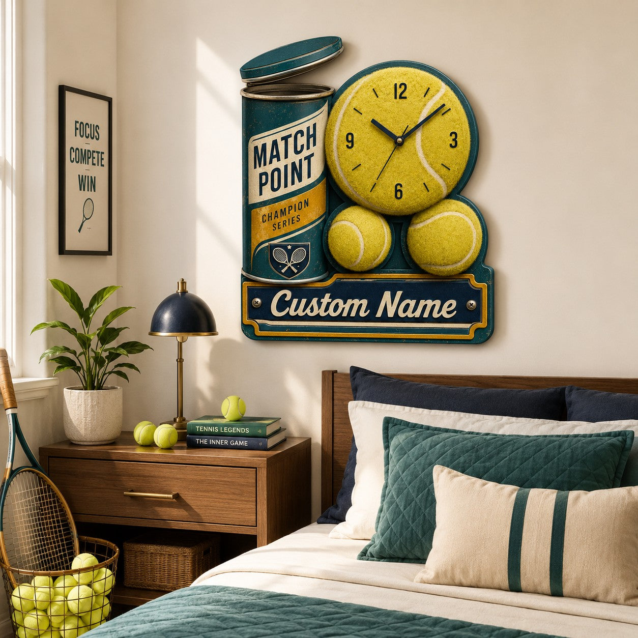 Personalized Tennis Ball Wall Clock with Custom Name — personalized with a custom name