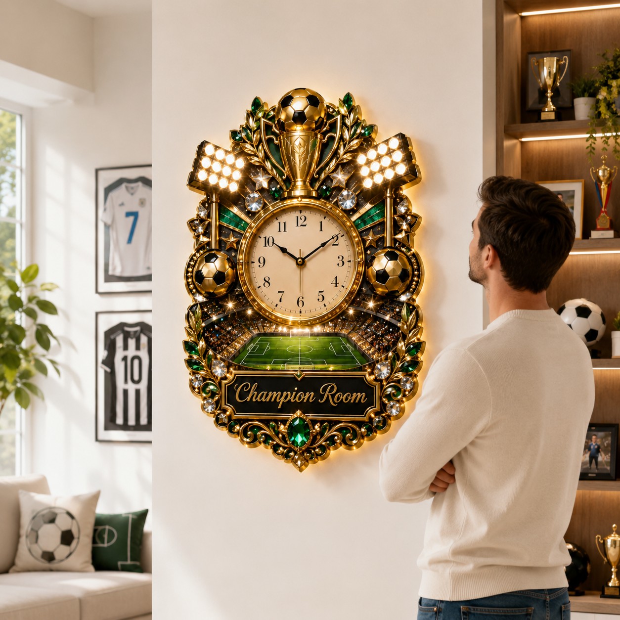 Personalized Soccer Champion Wall Clock with Custom Name — personalized with a custom name