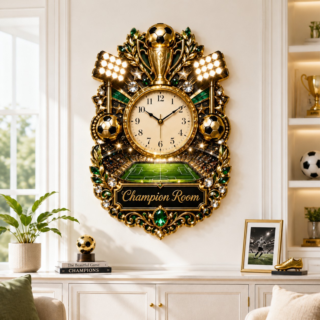 Personalized Soccer Champion Wall Clock with Custom Name — personalized with a custom name