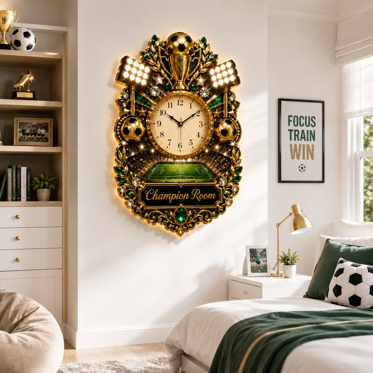 Personalized Soccer Champion Wall Clock with Custom Name — personalized with a custom name