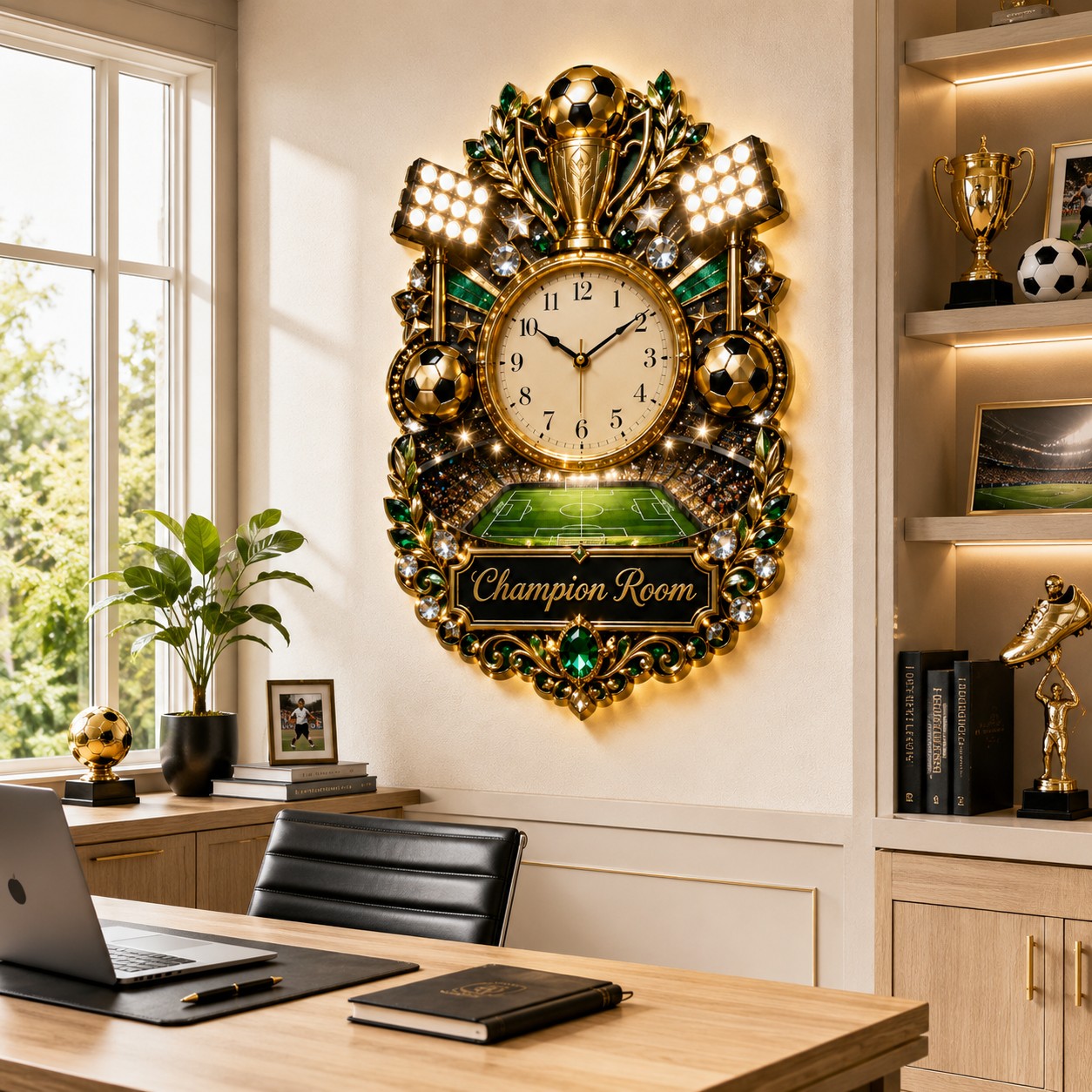 Personalized Soccer Champion Wall Clock with Custom Name — personalized with a custom name