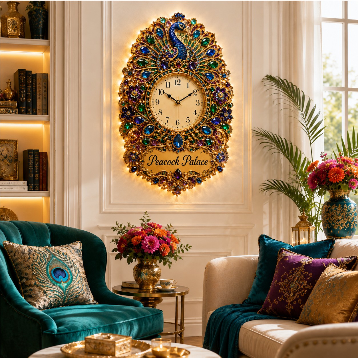 Personalized Peacock Wall Clock with Custom Name (Design 2) — personalized with a custom name
