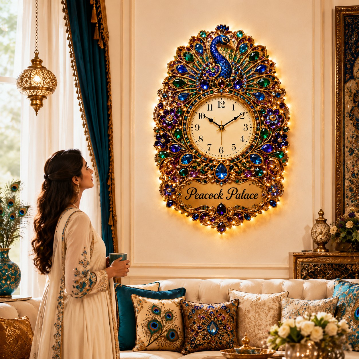 Personalized Peacock Wall Clock with Custom Name (Design 2) — personalized with a custom name