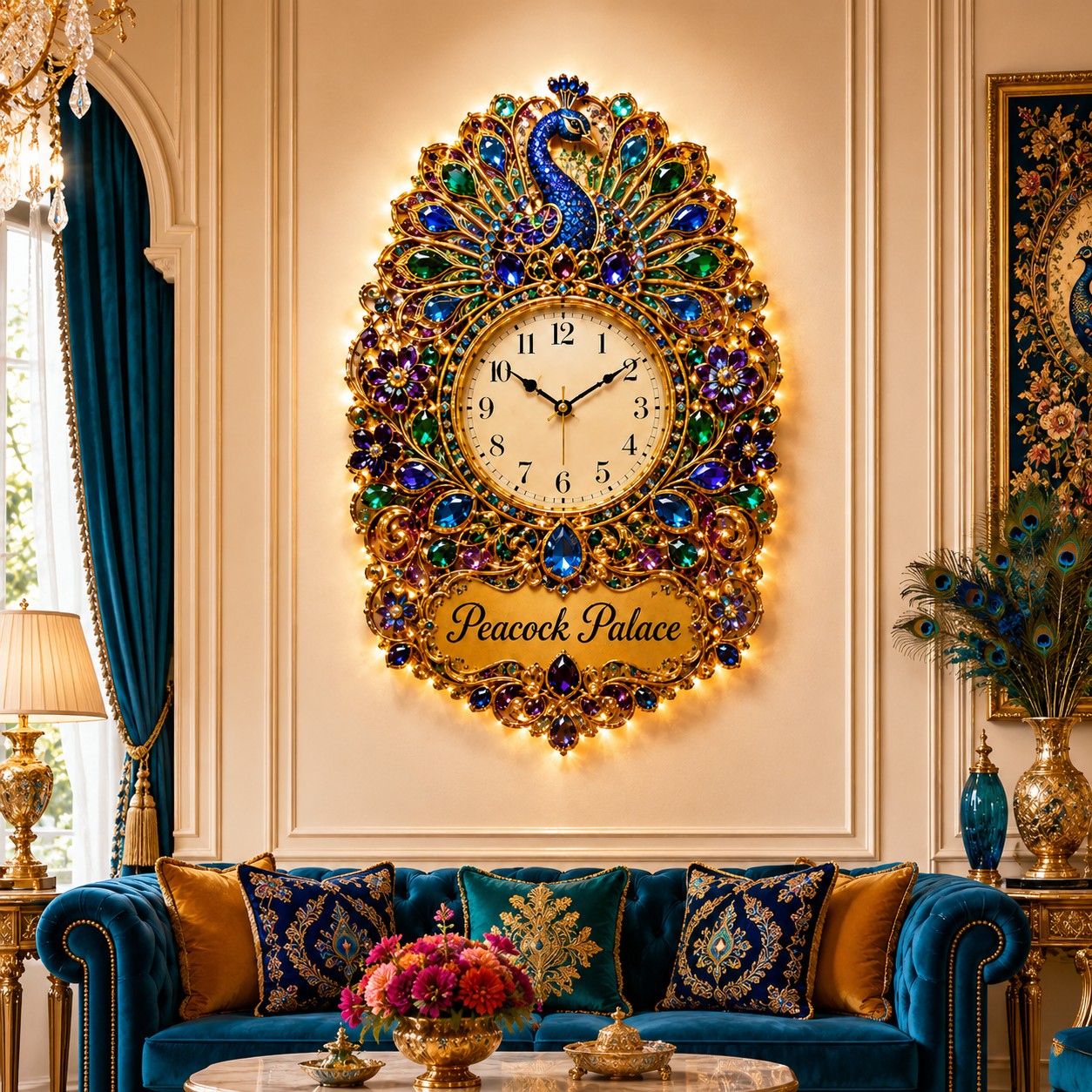 Personalized Peacock Wall Clock with Custom Name (Design 2) — personalized with a custom name