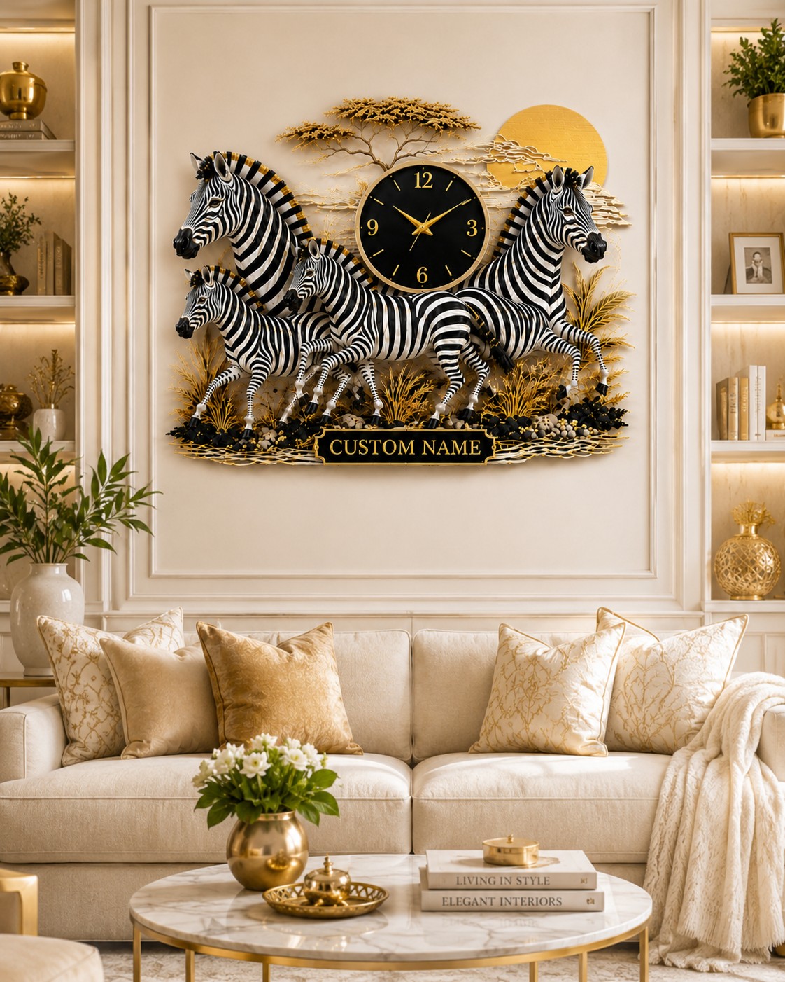 Personalized Zebra Family Wall Clock, Family Keepsake with Custom Name — personalized with a custom name
