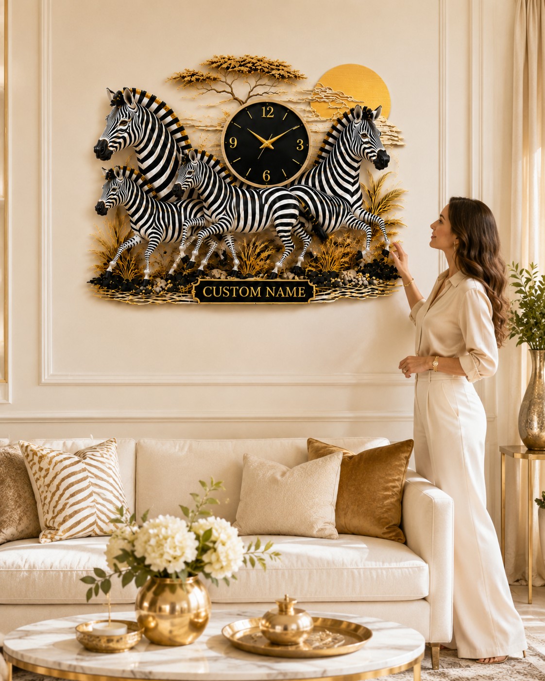 Personalized Zebra Family Wall Clock, Family Keepsake with Custom Name — personalized with a custom name