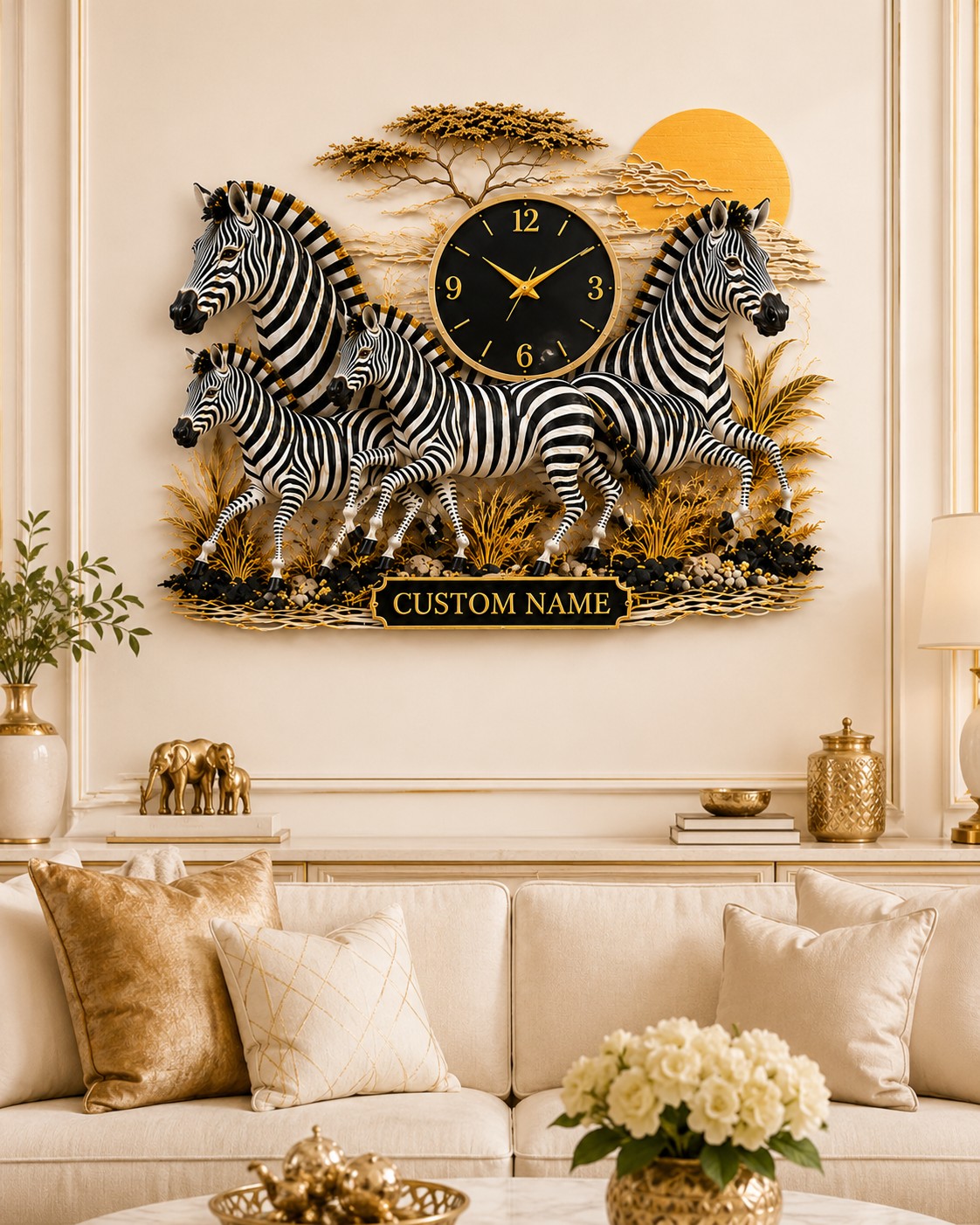Personalized Zebra Family Wall Clock, Family Keepsake with Custom Name — personalized with a custom name