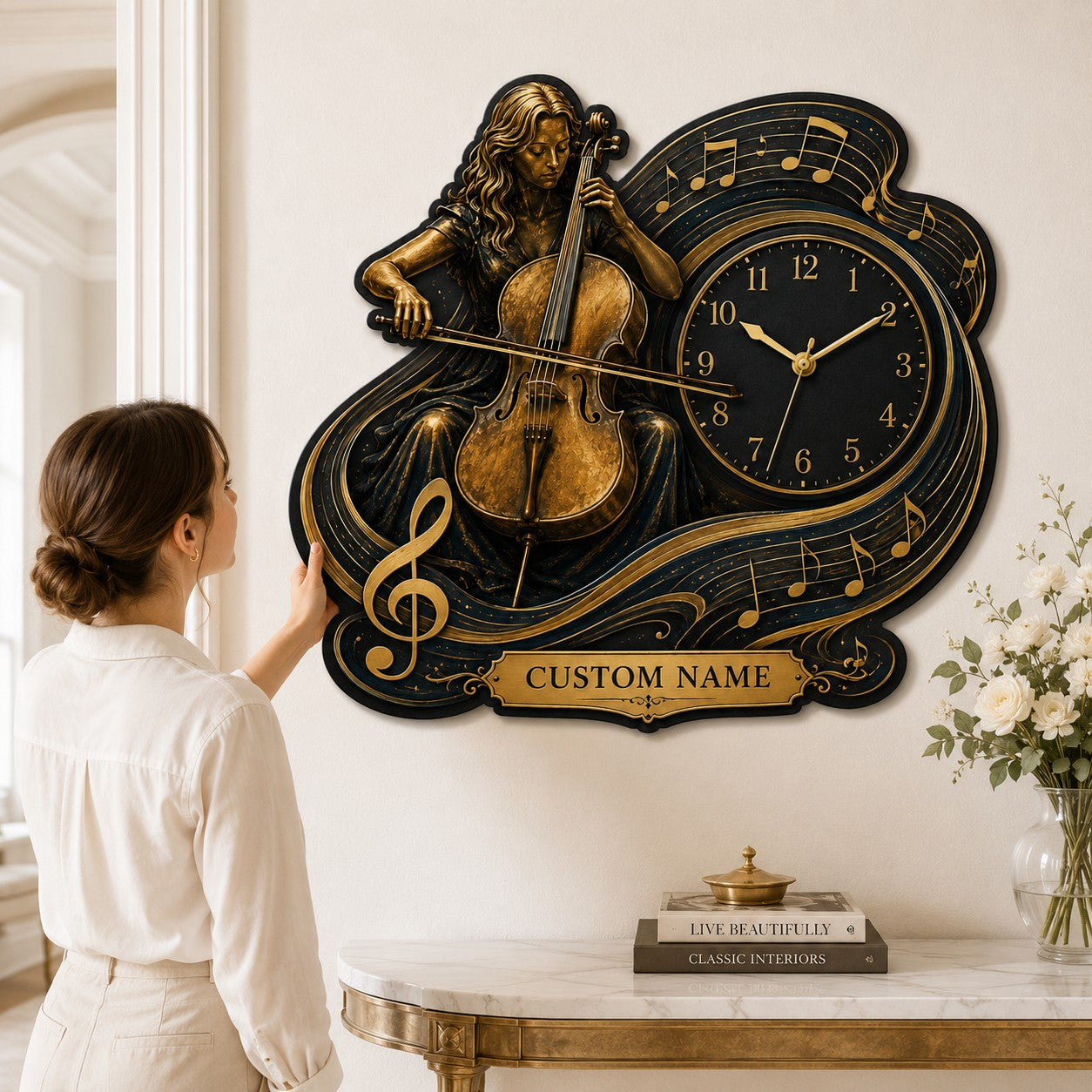 Personalized Classical Musicians Wall Clock with Custom Name — personalized with a custom name