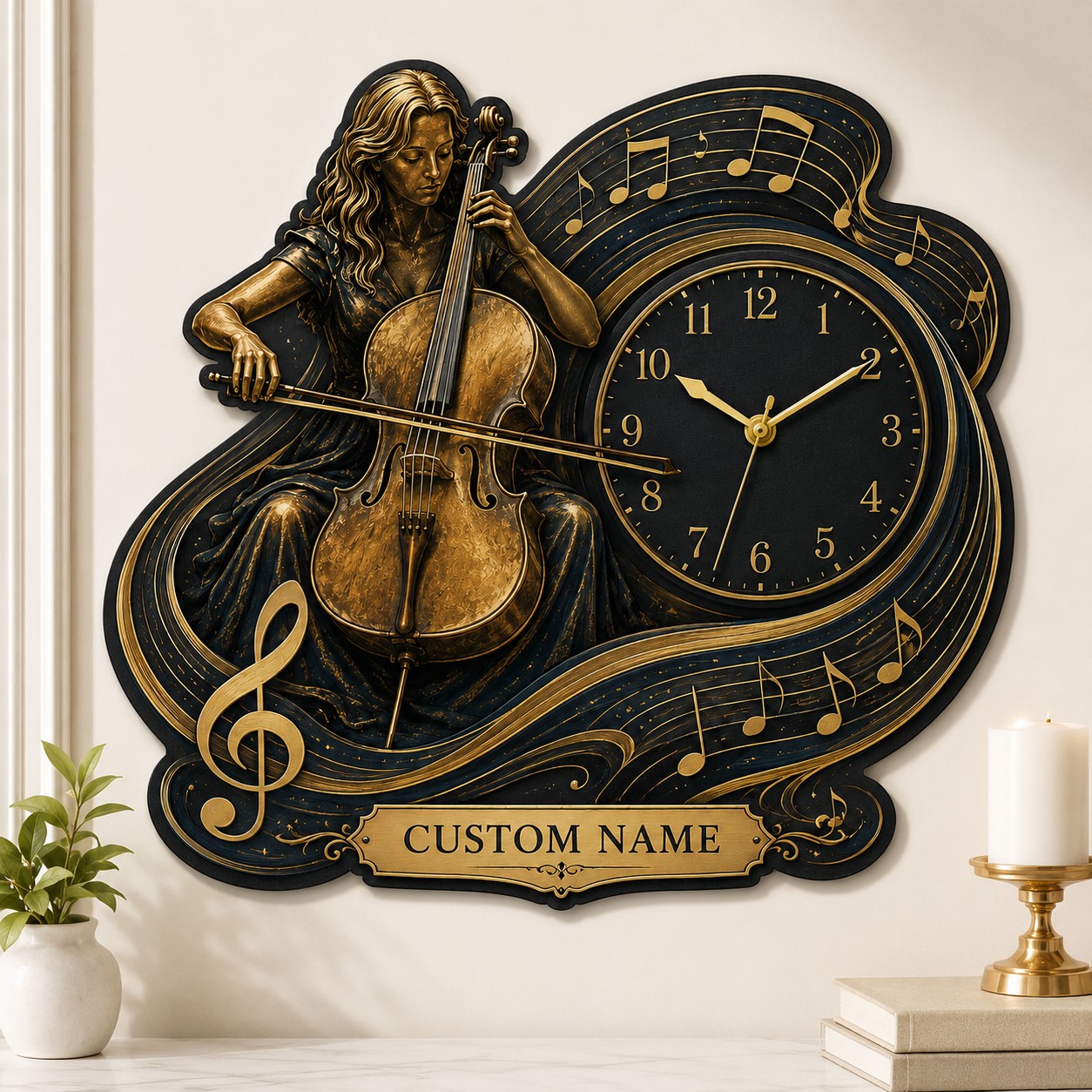 Personalized Classical Musicians Wall Clock with Custom Name — personalized with a custom name