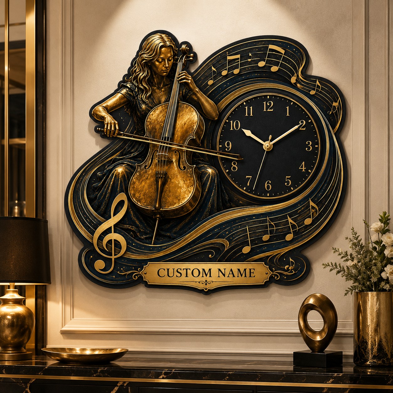 Personalized Classical Musicians Wall Clock with Custom Name — personalized with a custom name
