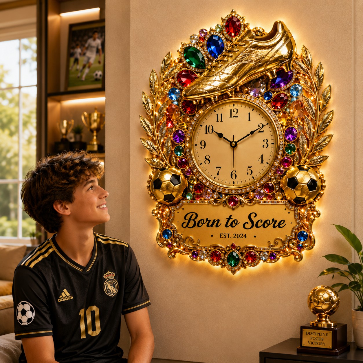 Personalized Soccer Cleat Wall Clock, Custom Name Gift for Soccer Fans — personalized with a custom name