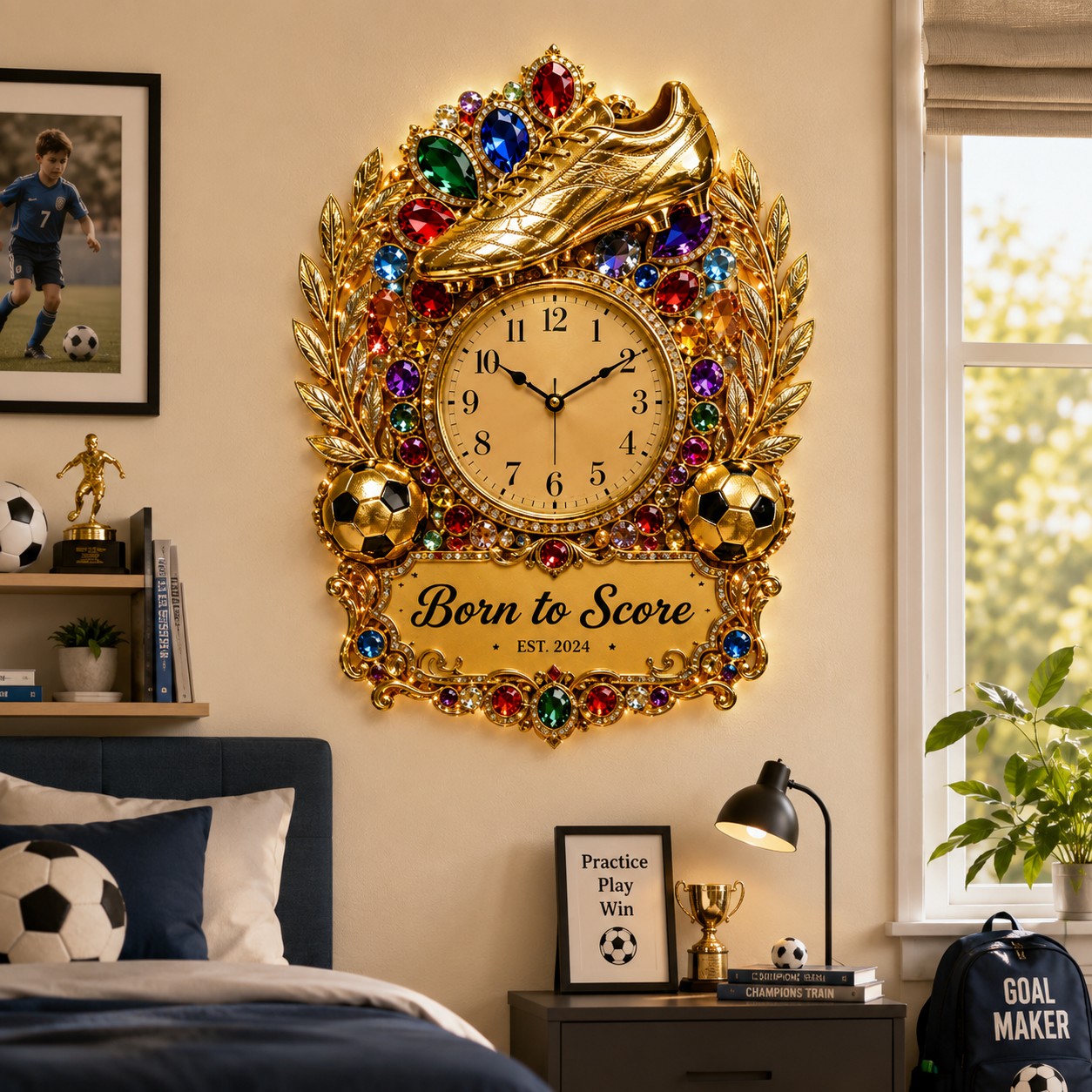 Personalized Soccer Cleat Wall Clock, Custom Name Gift for Soccer Fans — personalized with a custom name