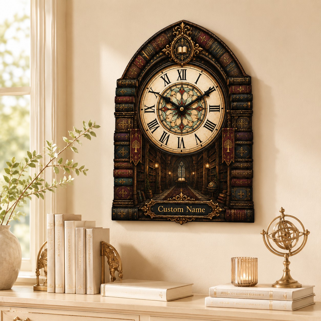 Personalized Bookish Wall Clock, Custom Name Gift for Book Lovers — personalized with a custom name