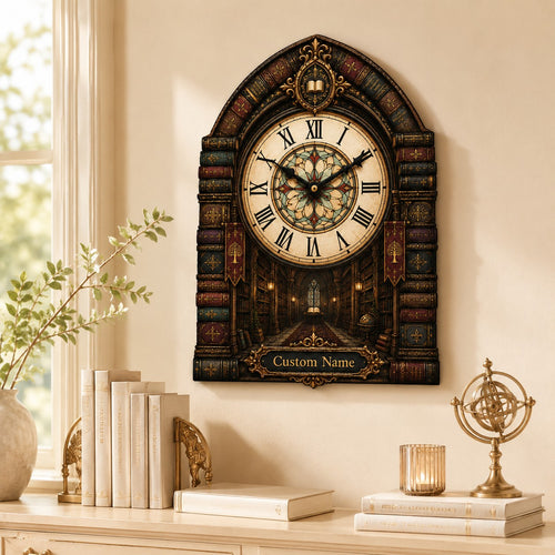 Personalized Bookish Wall Clock, Custom Name Gift for Book Lovers — personalized with a custom name