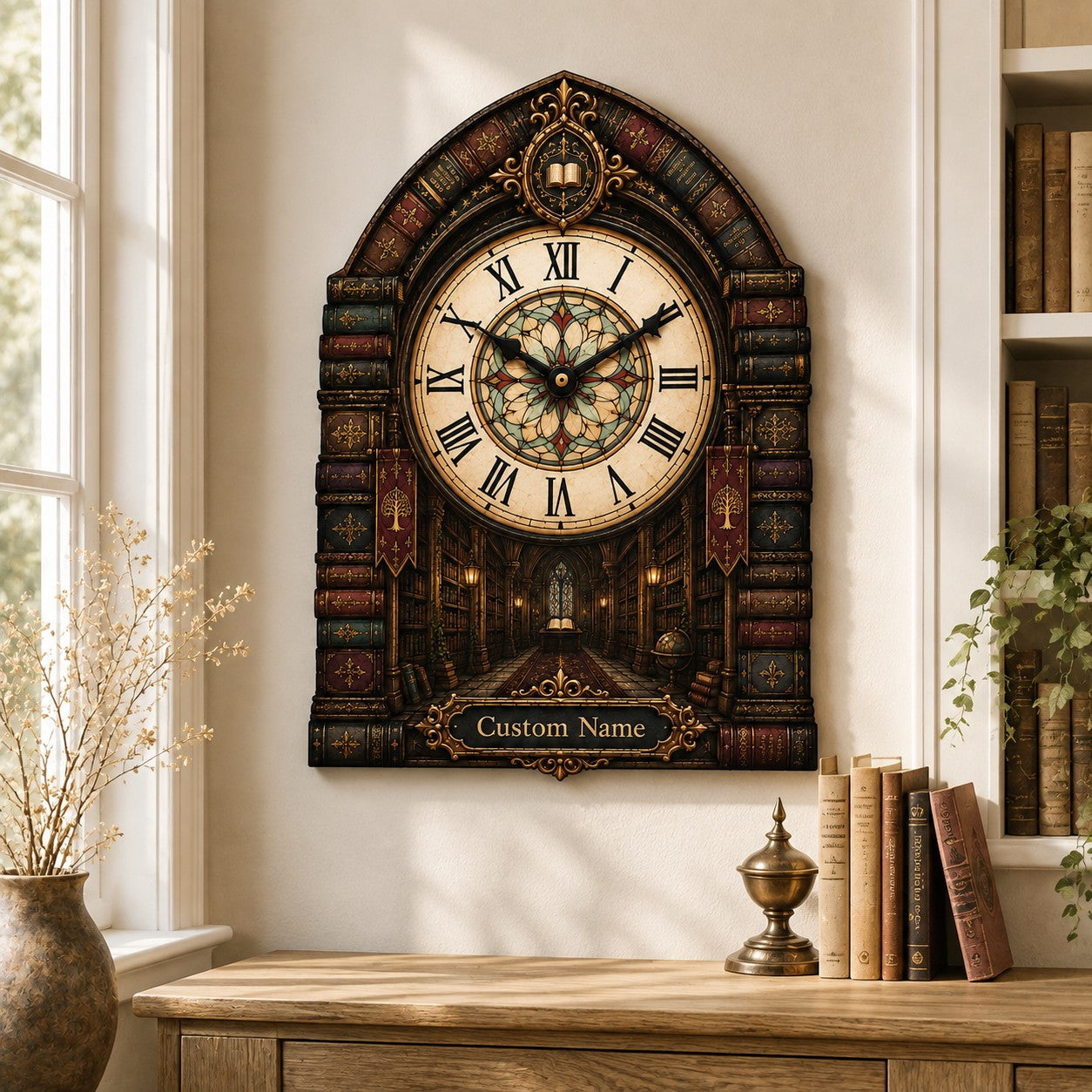 Personalized Bookish Wall Clock, Custom Name Gift for Book Lovers — personalized with a custom name