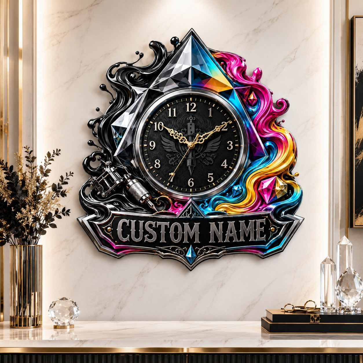 Personalized Prism Ink Wall Clock with Custom Name — personalized with a custom name