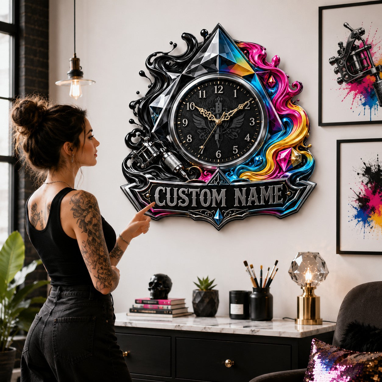 Personalized Prism Ink Wall Clock with Custom Name — personalized with a custom name