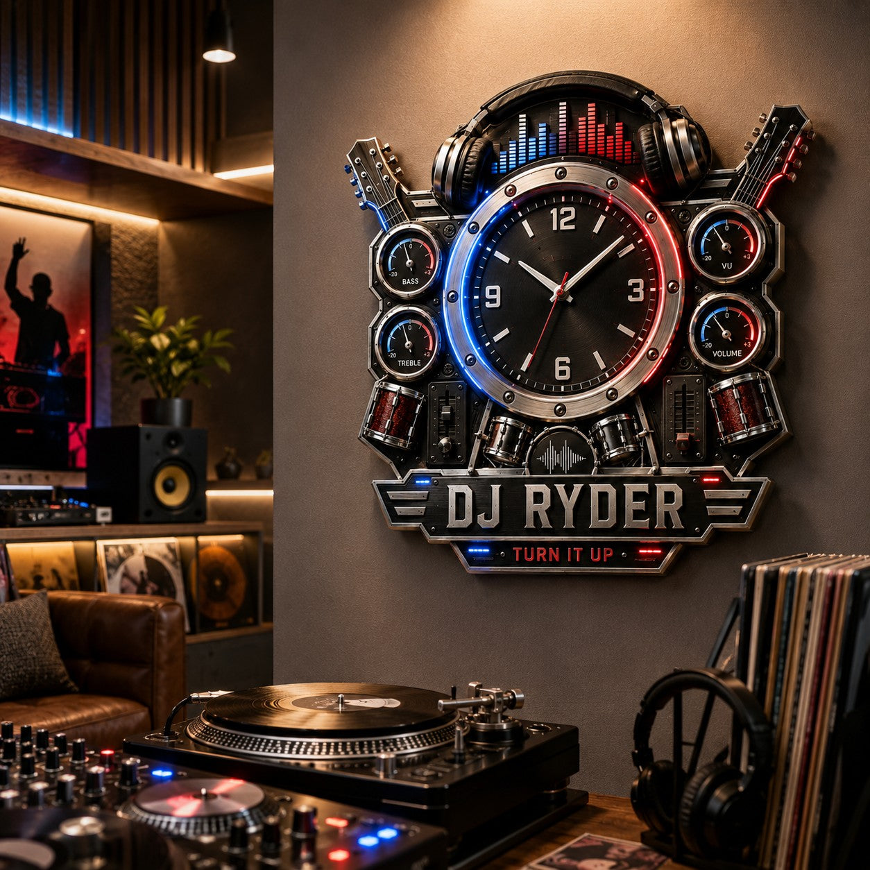 Personalized DJ Wall Clock with Custom Name — personalized with a custom name