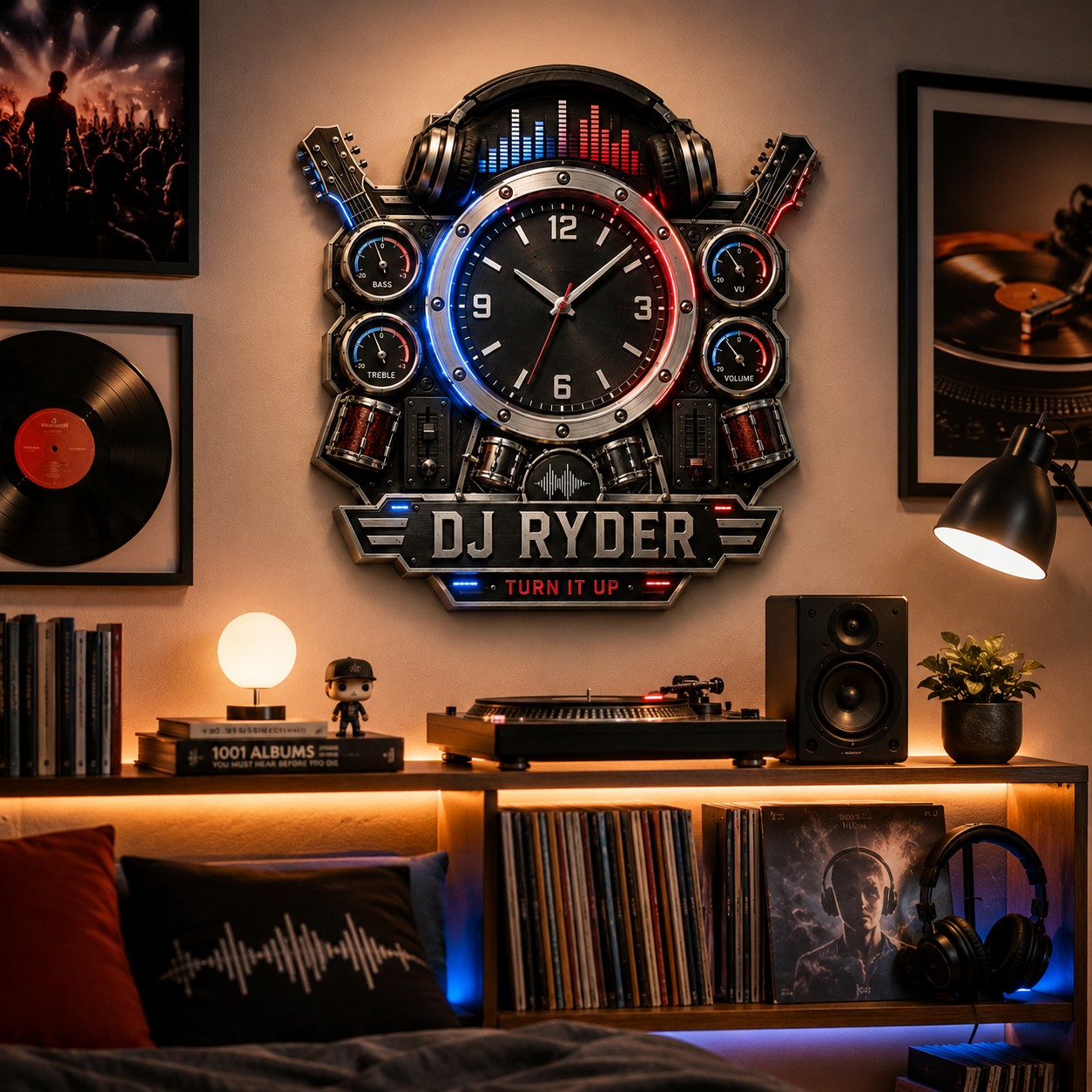 Personalized DJ Wall Clock with Custom Name — personalized with a custom name