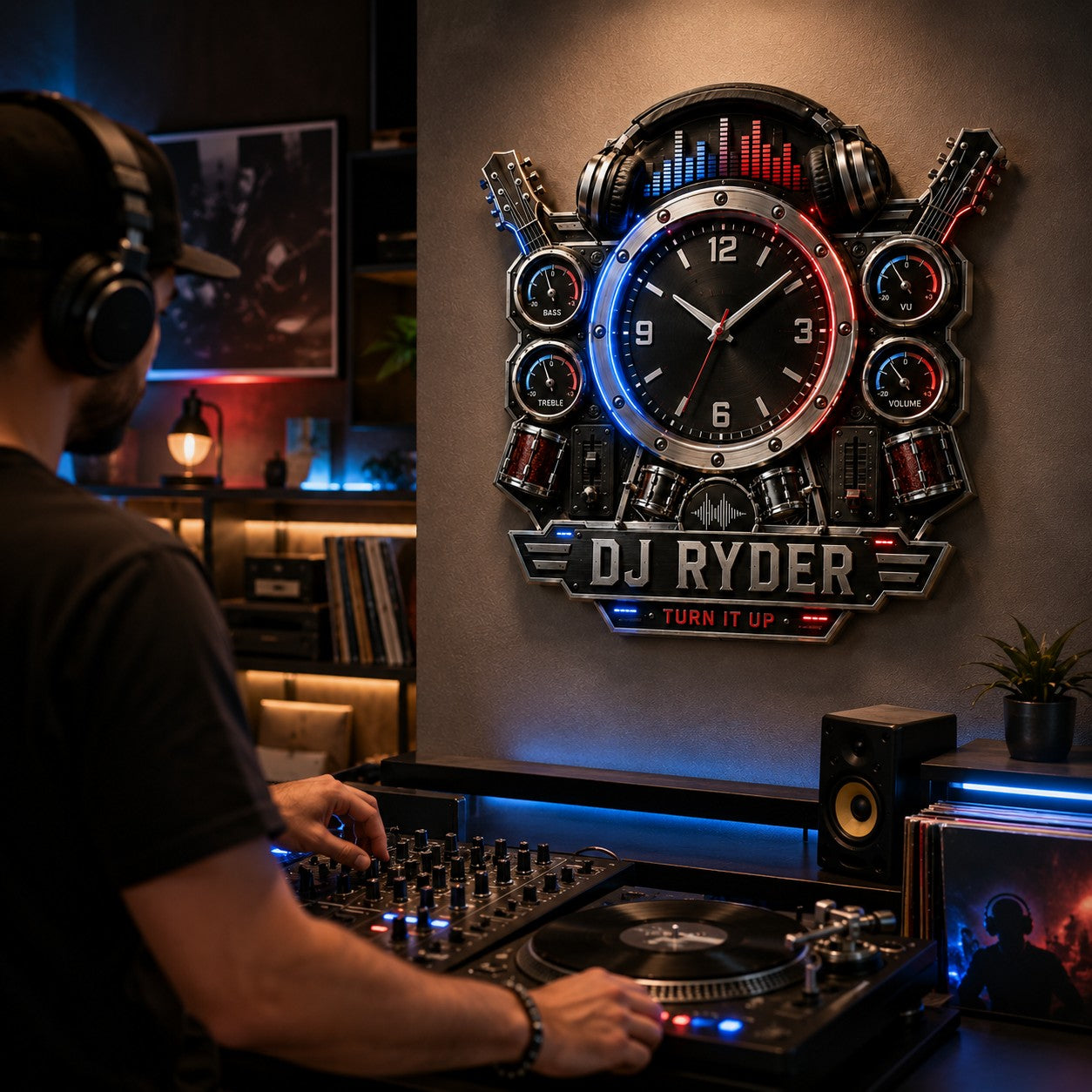 Personalized DJ Wall Clock with Custom Name — personalized with a custom name