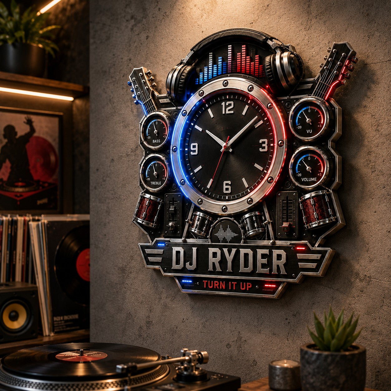 Personalized DJ Wall Clock with Custom Name — personalized with a custom name