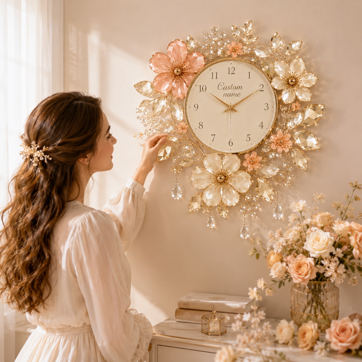Personalized Floral Wall Clock with Custom Name — personalized with a custom name