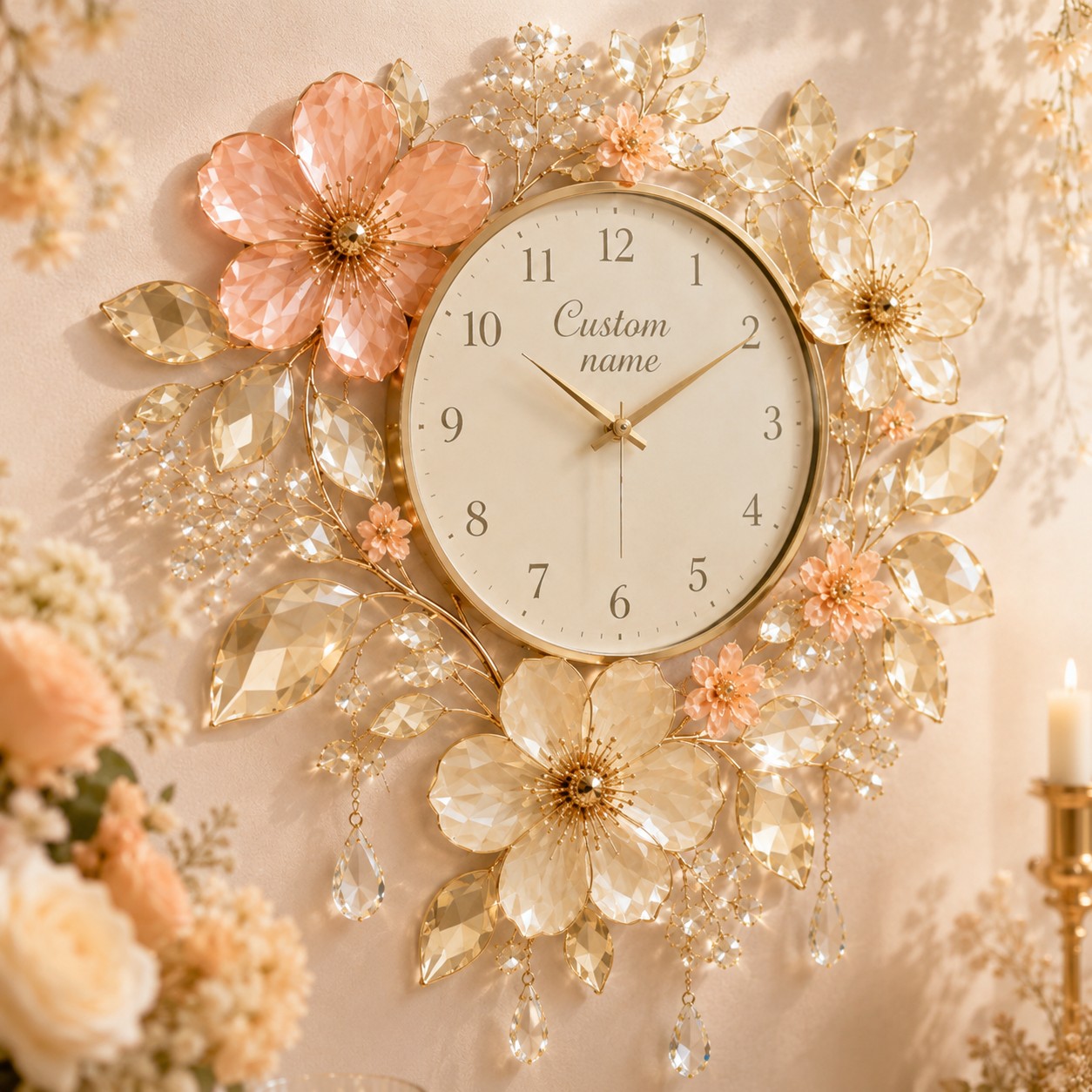 Personalized Floral Wall Clock with Custom Name — personalized with a custom name