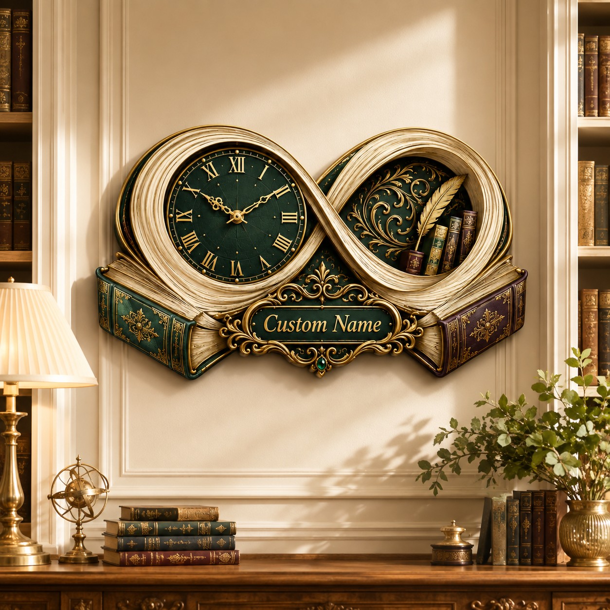 Personalized Infinity Book Wall Clock with Custom Name — personalized with a custom name