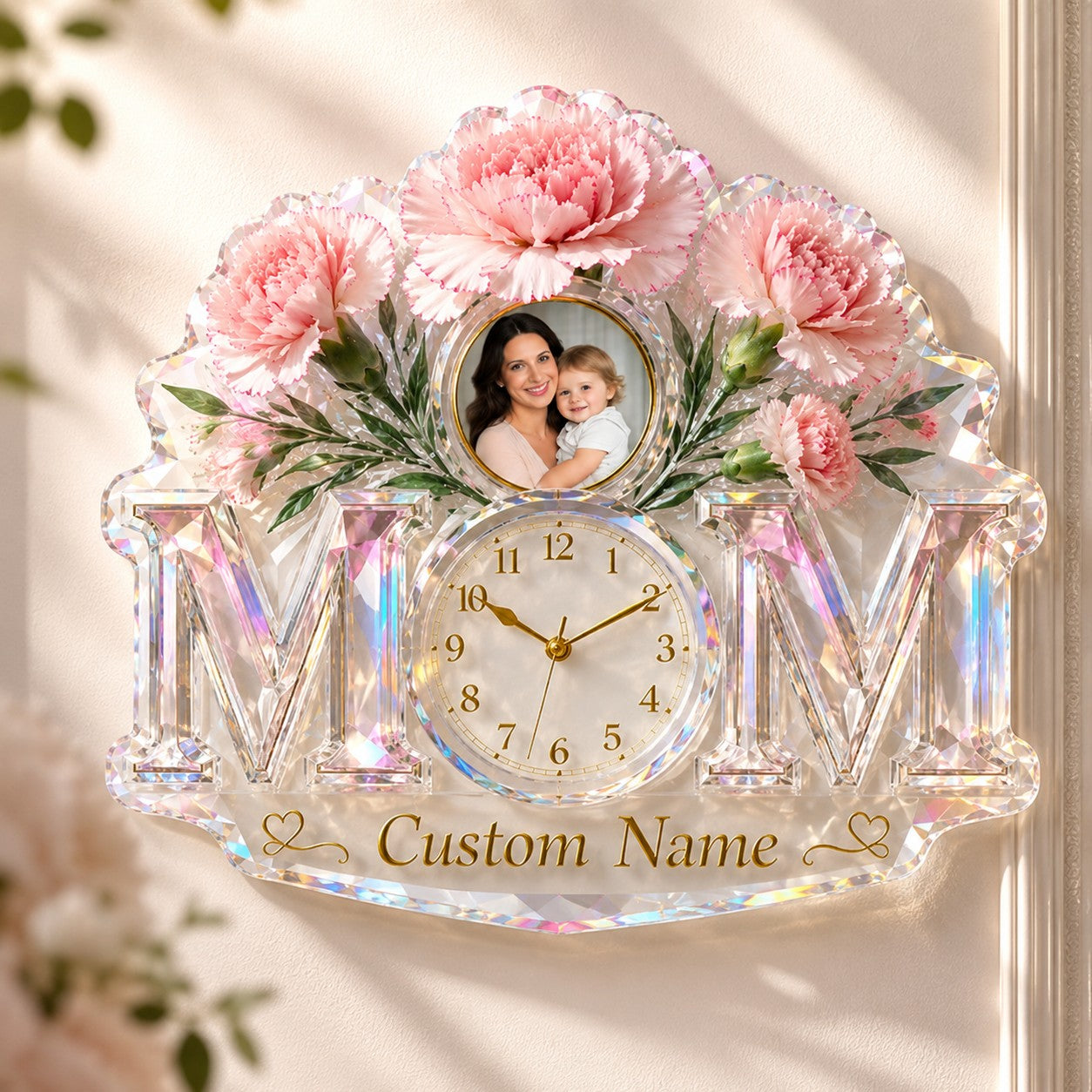 Personalized Mom Photo Wall Clock, Custom Name Gift for Mom — personalized with a custom name