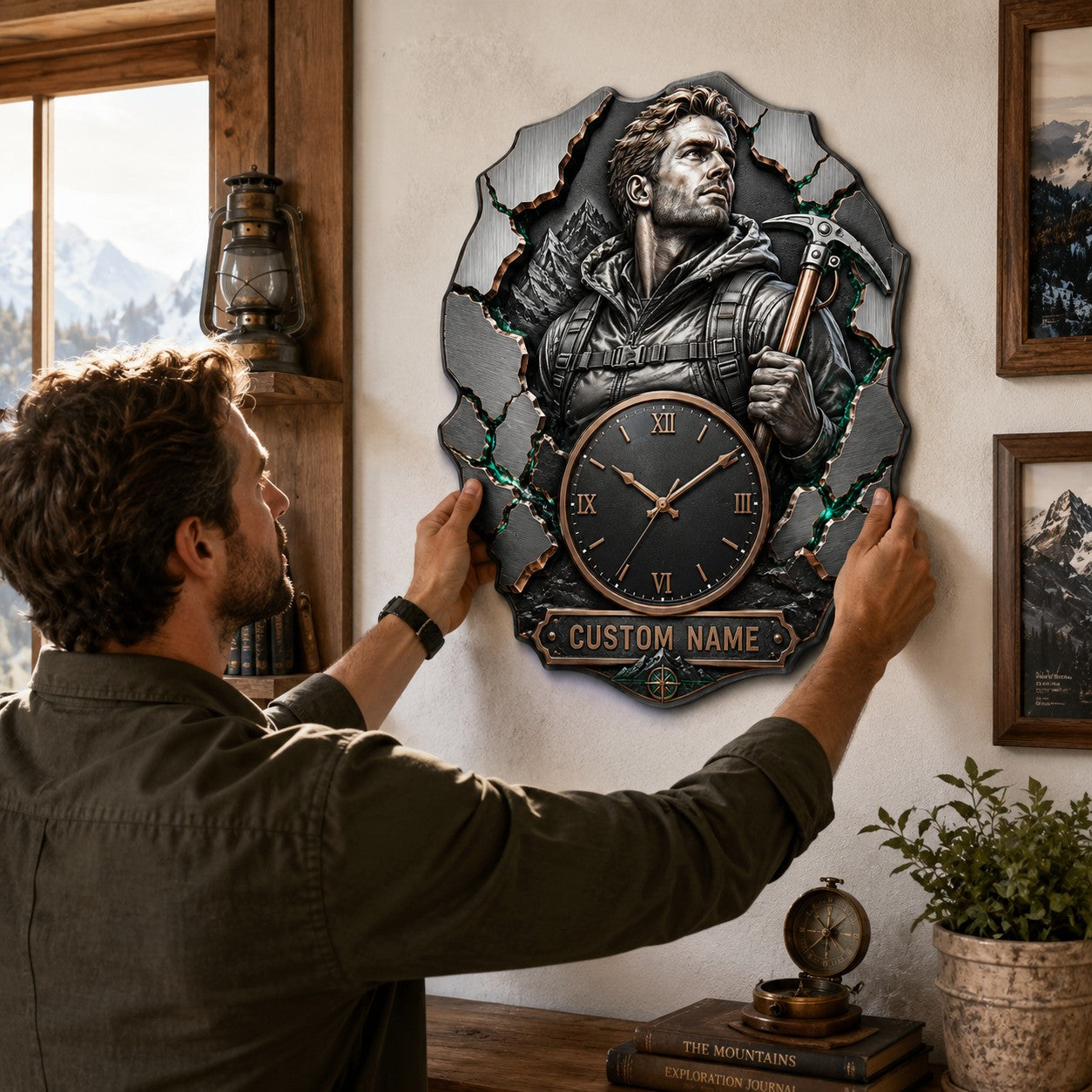 Personalized Mountain Climber Wall Clock with Custom Name — personalized with a custom name