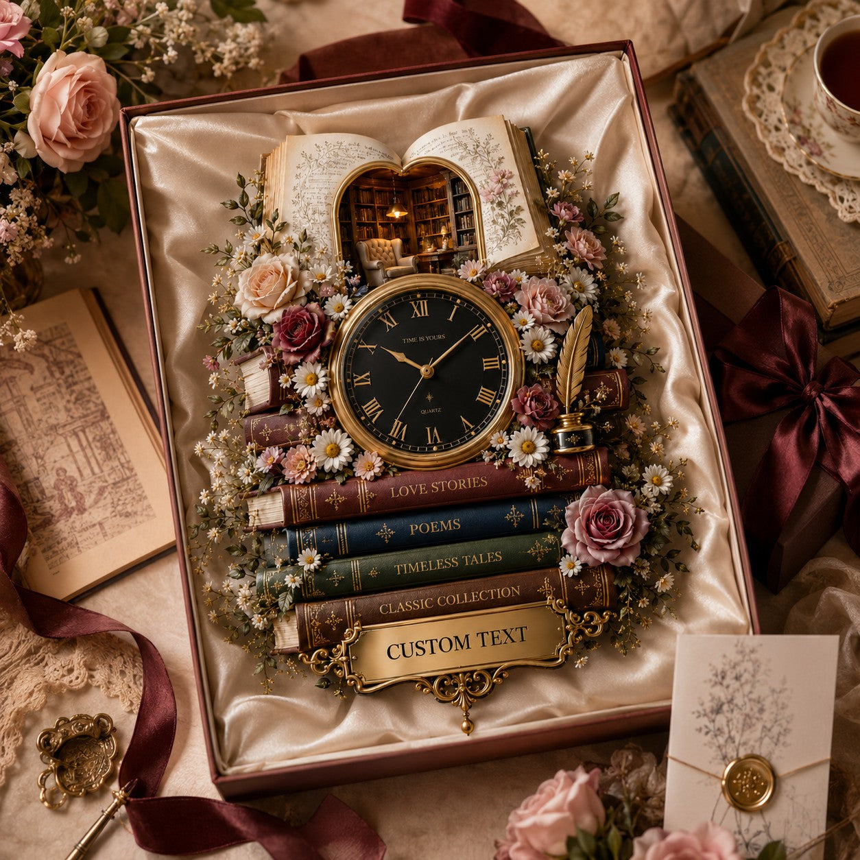 Personalized Book Lover Wall Clock, Custom Name Gift for Book Lovers — personalized with a custom name