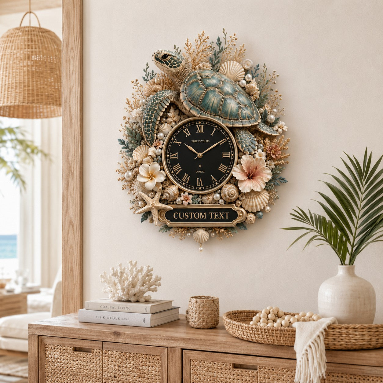 Personalized Ocean Turtle Wall Clock with Custom Name — personalized with a custom name