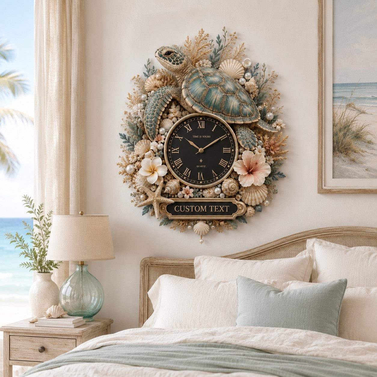 Personalized Ocean Turtle Wall Clock with Custom Name — personalized with a custom name