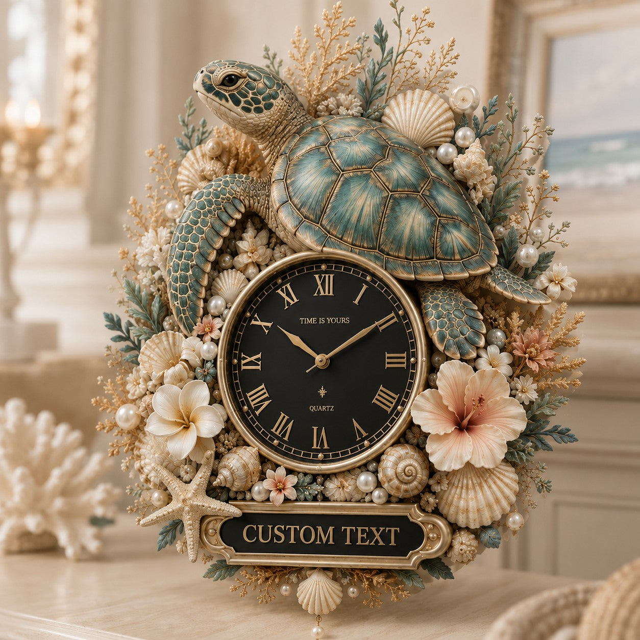 Personalized Ocean Turtle Wall Clock with Custom Name — personalized with a custom name