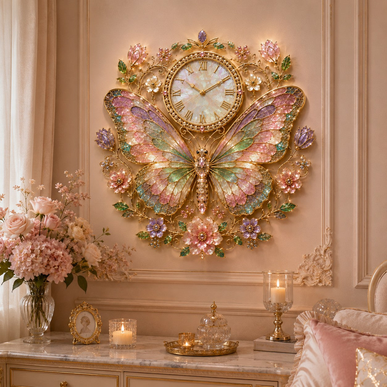 Personalized Pastel Butterfly Wall Clock with Custom Name — personalized with a custom name
