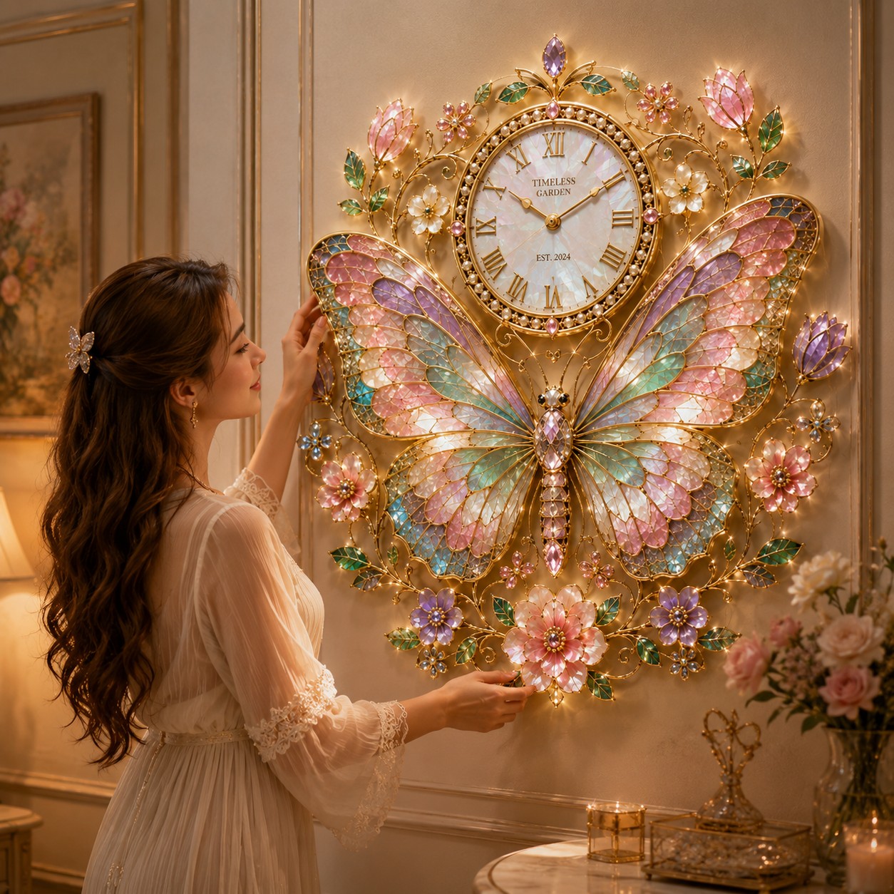 Personalized Pastel Butterfly Wall Clock with Custom Name — personalized with a custom name