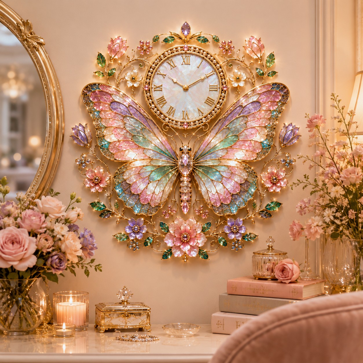 Personalized Pastel Butterfly Wall Clock with Custom Name — personalized with a custom name