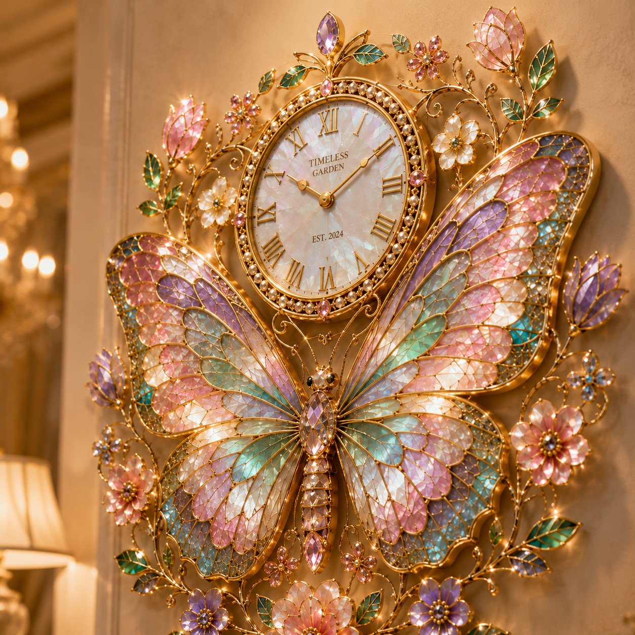 Personalized Pastel Butterfly Wall Clock with Custom Name — personalized with a custom name